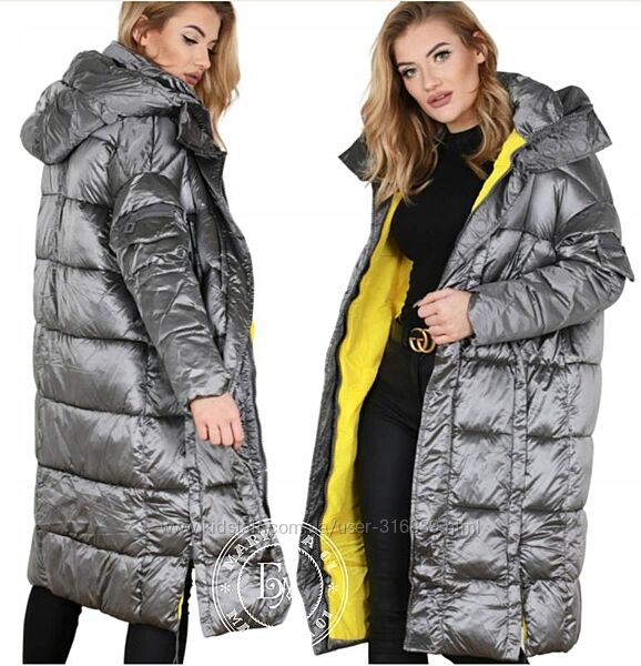 Тепла довга куртка пуховик / silver