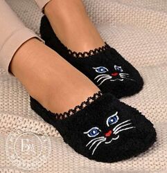 Теплі тапочки-шкарпетки смайл / чорні