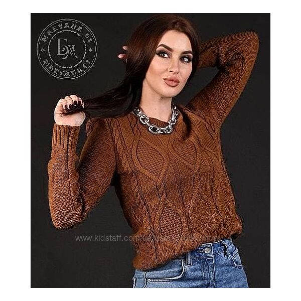 Вязаний светр з орнаментом / коричневий