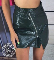 Стильна шкіряна спідниця з блискавкою, розмір s