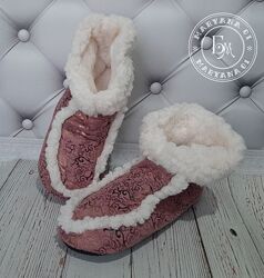 Домашні теплі тапочки-чобітки / темно-рожеві