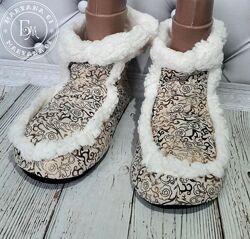 Домашні теплі тапочки-чобітки / бежеві