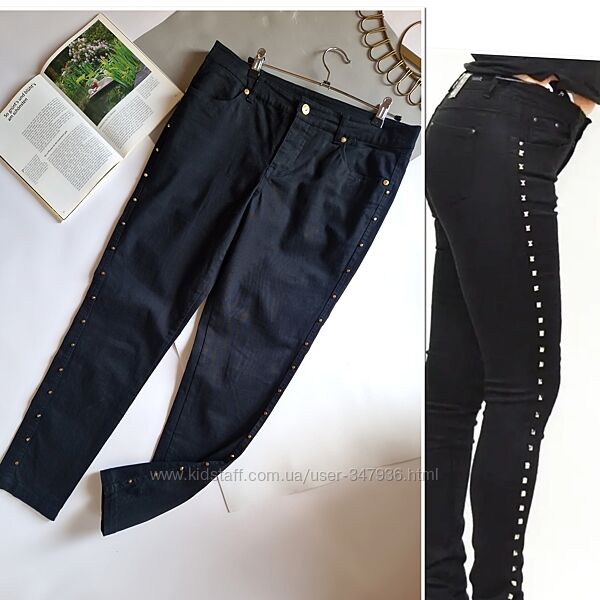 Чорні стрейч штани брюки з заклепками р.40