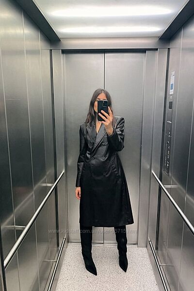 Двобортний тренч з екошкіри Zara - S