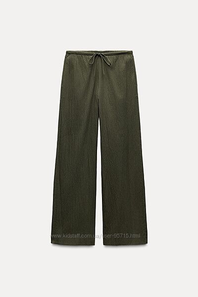 Бавовняні штани з жатим ефектом і еластичним поясом Zara - S, M, L, XL хакі