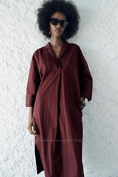 Сукня міді з декоративною стрічкою Zara - S, M Бургунді