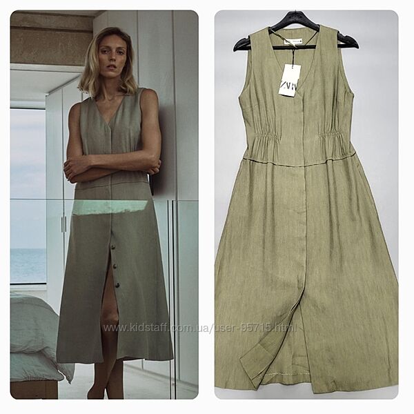 Сукня міді зі змішаного льону Zara -  S