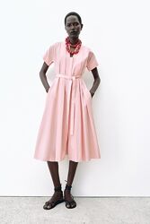 Сукня сорочка міді під пояс з легенької бавовни Zara - XS, S, L