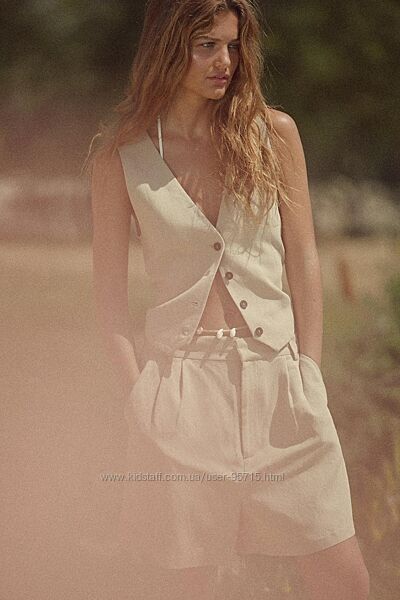 Шорти із суміші льону з високою посадкою Zara - S, M