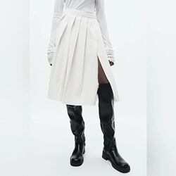 Біла бавовняна спідниця міді зі складками Zara - S, M