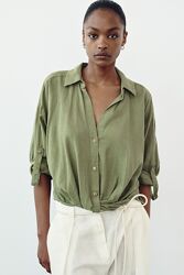 Сорочка зі змішаного льону з вузлом  Zara - S, M, L