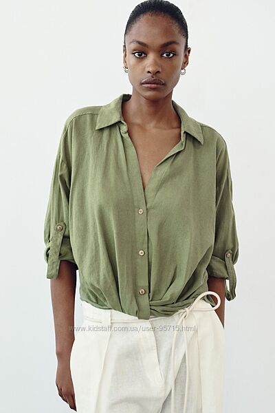 Сорочка зі змішаного льону з вузлом  Zara - S, M, L
