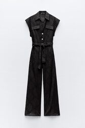 Чорний бавовняний комбінезон з прошви Zara - XS, S