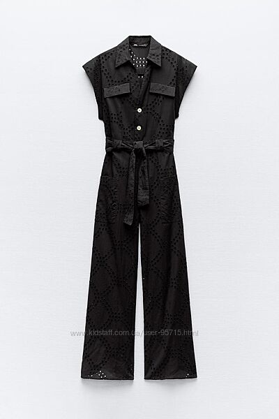 Чорний бавовняний комбінезон з прошви Zara - XS, S