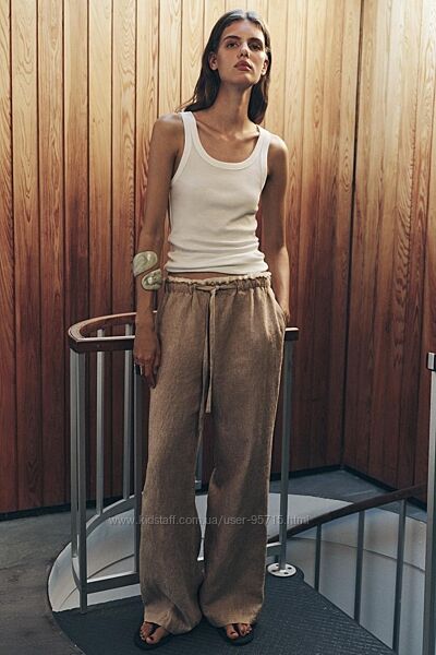 Широкі прямі штани з цупкого 100 льону Zara - S, M, XL