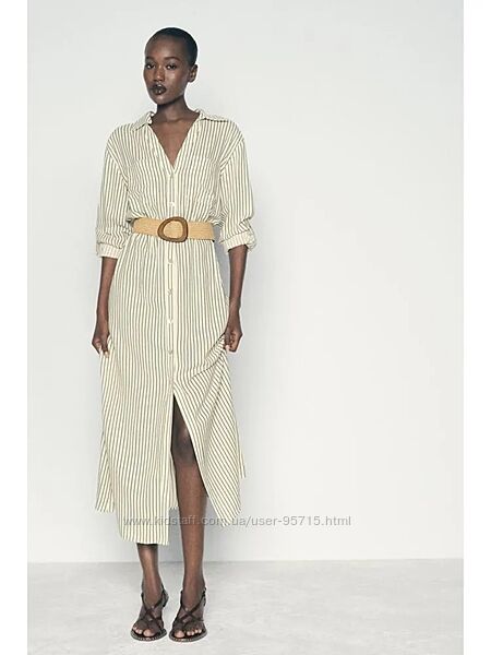 Сукня сорочка міді в смужку з поясом Zara - M - маломірить