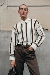 Поплінова сорочка в коричневу смужку Zara - XS, S, M, L, XL