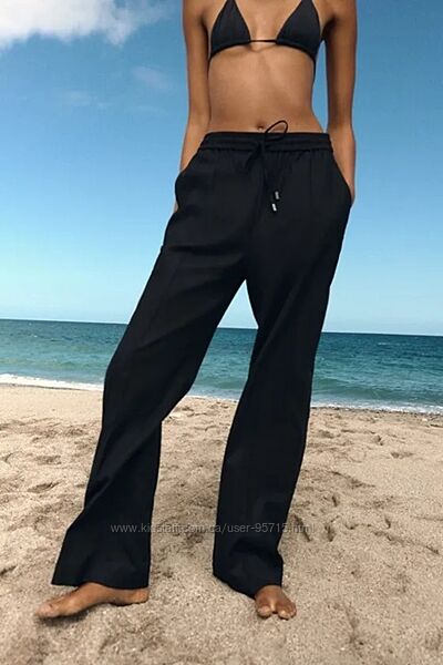 Штани прямого крою з високою посадкою із суміші льону Zara - S, M, L