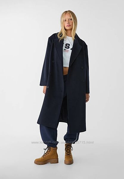 Довге пальто оверсайз з суміші вовни Stradivarius - XS, S, M Темно - синє