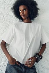 Білий топ зі змішаної бавовни з коротким рукавом Zara - S, M, L