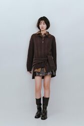 Бавовняний коричневий светр в коси з коміром поло Zara - S, M