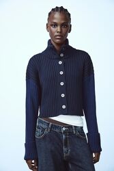 Укорочений кардиган з ребристою в&acuteязкою на гудзиках Zara - S