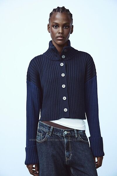 Укорочений кардиган з ребристою в´язкою на гудзиках Zara - S