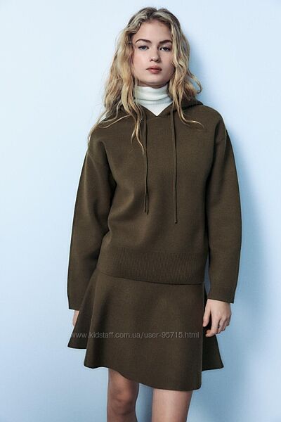 Однотонний светр толстовка з капюшоном Zara - S, M, L, XL  хакі
