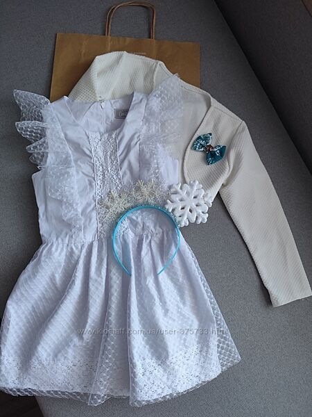 Сукня новорічна сніжинки з болеро і обідком костюм сніжинка 4-6 років