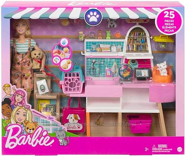 Ігровий набір з лялькою Барбі Barbie Blonde and Pet Boutique Зоомагазин