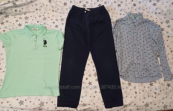 Штани-чіноси Zara на резинці, з попліну, на зр.140-150. Плюс сорочка, поло