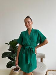 Жіночий короткий мусліновий халат Cosy з коротким рукавом  різні кольори