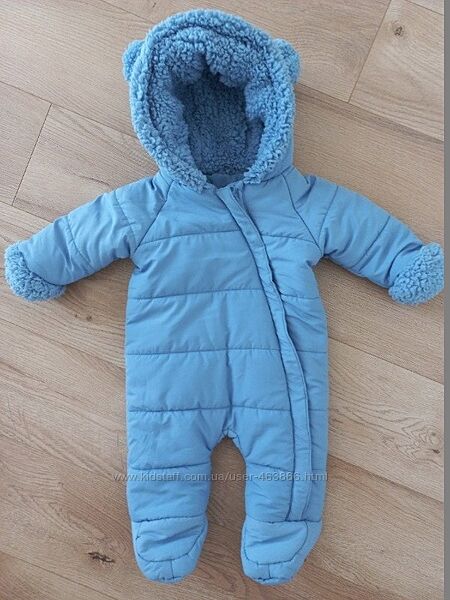 Теплий комбінезон з вушками ведмедика малюку хлопчику 0-3 міс