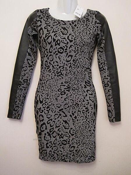 Сукня еко шкіра довгий рукав міні нова S