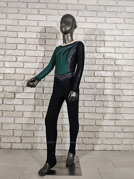 Комбінезон гімнастичний з вирізом під п&acuteятку зі стразами