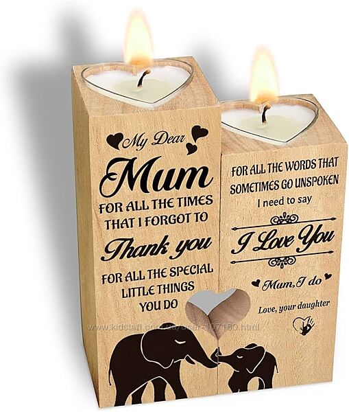 Підсвічник-свічка у формі серця, подарунок з дерева для мами