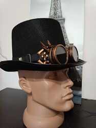 Цилиндр чёрный. Цилиндр белый. Очки. Гогглы. Стимпанк. 