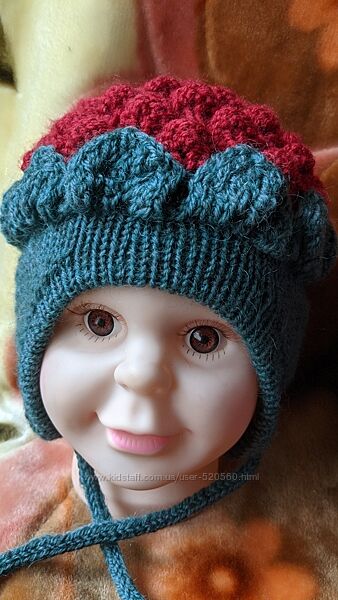 Дитячі шапки спицями. Вовна. Акріл. 48см. 