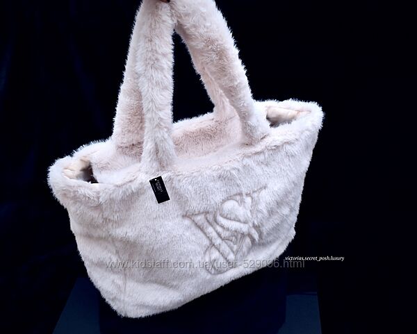 Біла велика хутряна сумка, тоут, шоппер Victorias Secret, Вікторія Сікрет
