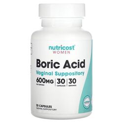 Nutricost борная кислота вагинальные свечи. 600 мг, 30 капсул