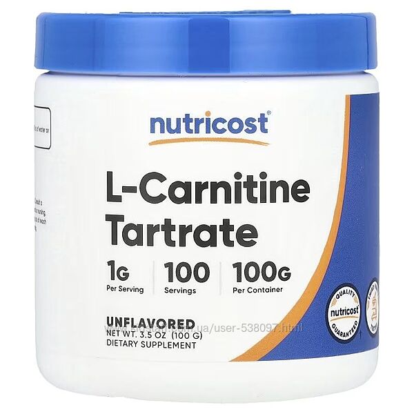 Nutricost L-карнитин тартрат без добавок. 100 г