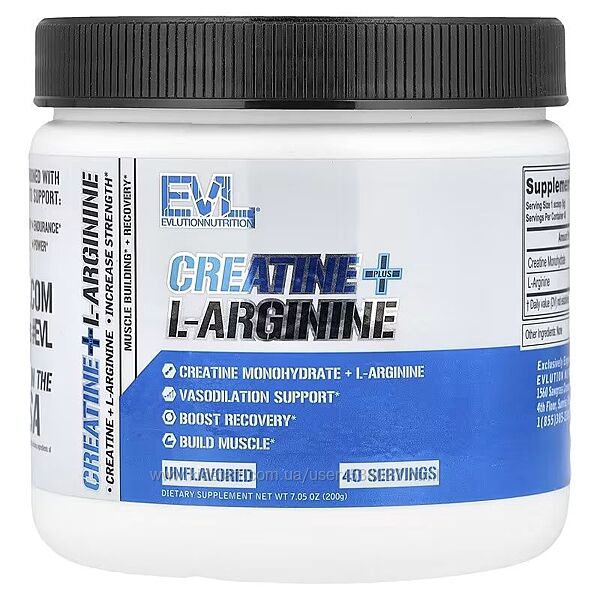 EVLution Nutrition креатин и L-аргинин без добавок. 200 г