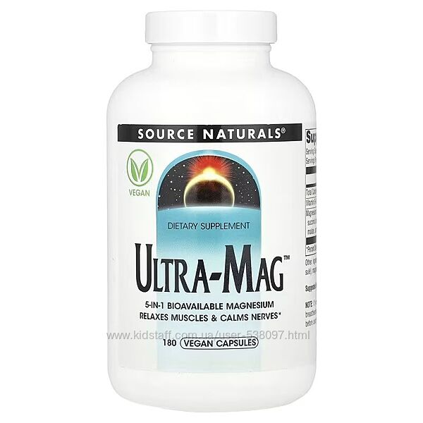 Source Naturals Ultra-Mag биодоступный магний и витамин B6. 180 капсул
