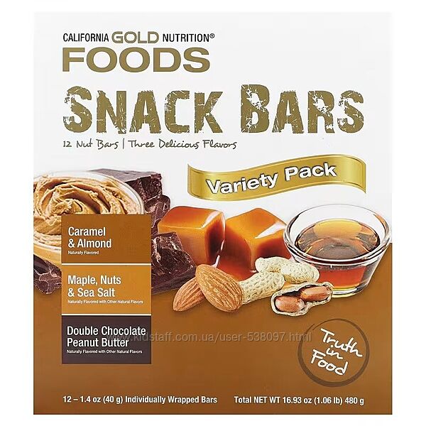 California Gold Nutrition Foods батончики-снеки ассорти вкусов. 12 штук