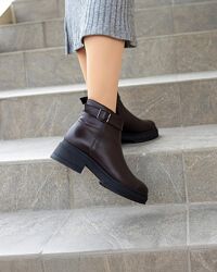 Шоколадні шкіряні черевики на байці демісезонні