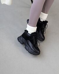 Зимові чорні замшеві черевики з хутром і легкою підошвою, натуральна шкіра