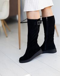 Зимові жіночі чоботи натуральна чорна замша 36-41