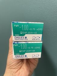 Распродажа сф-1.0 цил -075 градус 90 Dailies aqua comfort toric