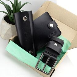 Подарунковий чоловічий набір портмоне ключниця ремінь