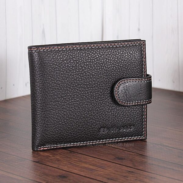 Портмоне чоловіче шкіряне De Esse тонке на кнопці чорне